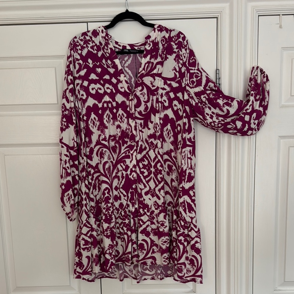 Zara black label Purple and White High Low Dress (fushia)